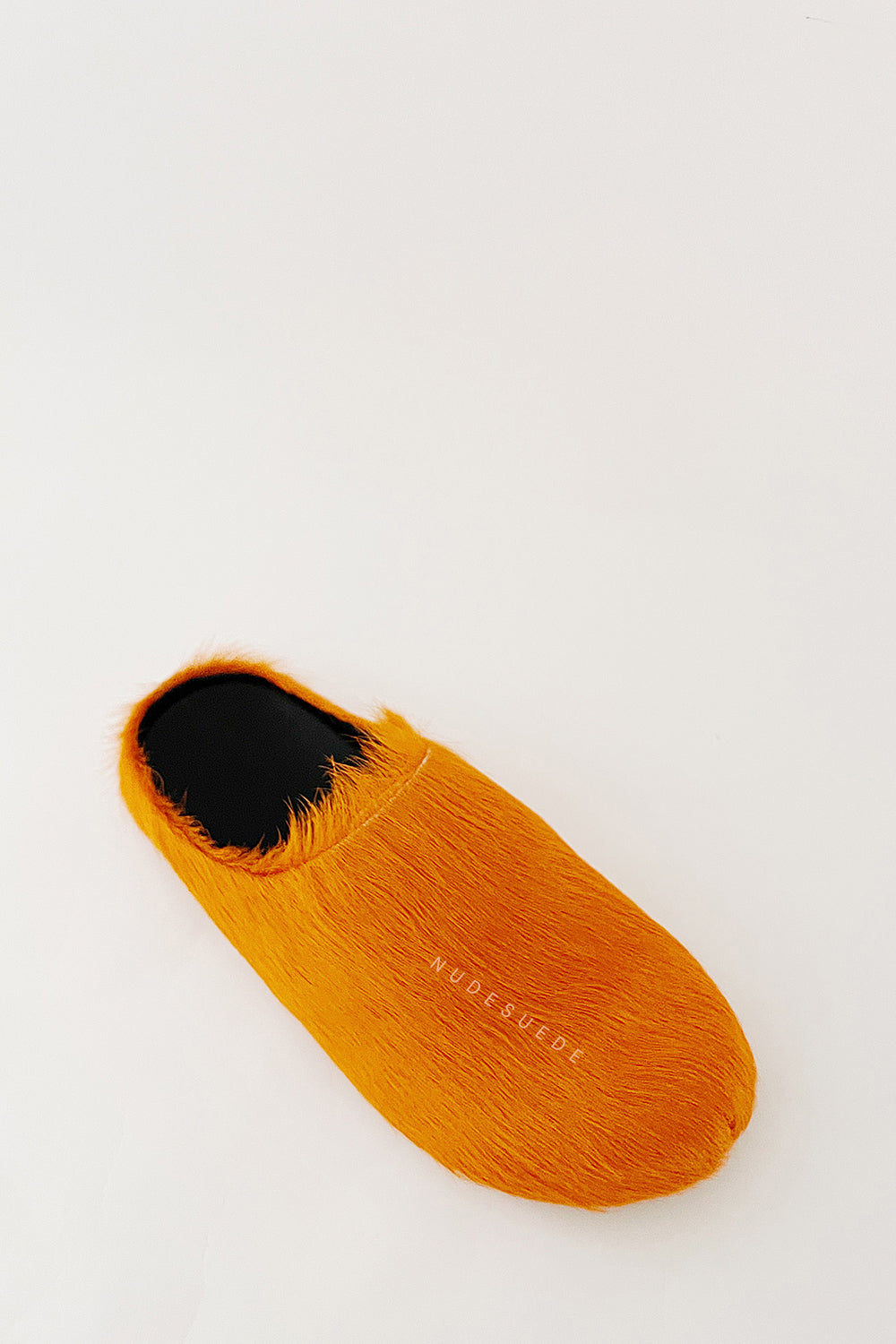 Long Hair Calf Leather Fussbett Slip-On Flat Clog - Orange