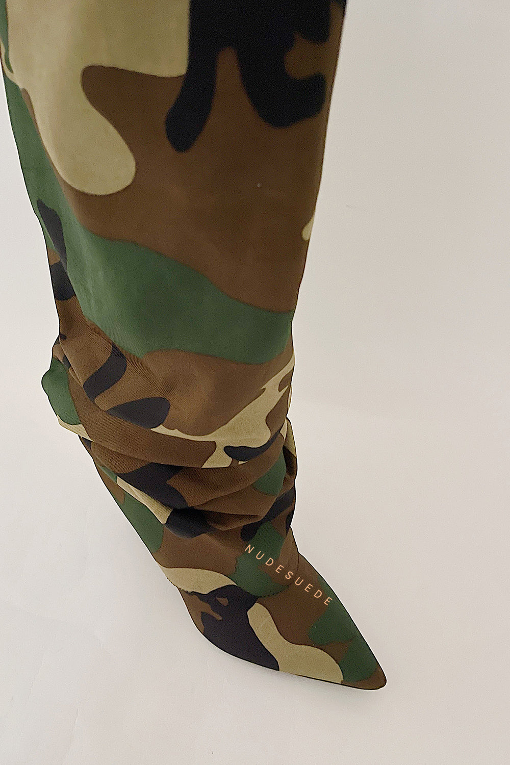 Scrunched Foldover Mid Calf Wedge Heel Boots - Camouflage