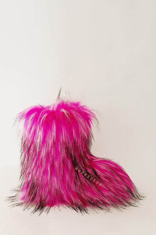 Furry Faux Fur Mid Calf Bootie - Fuchsia