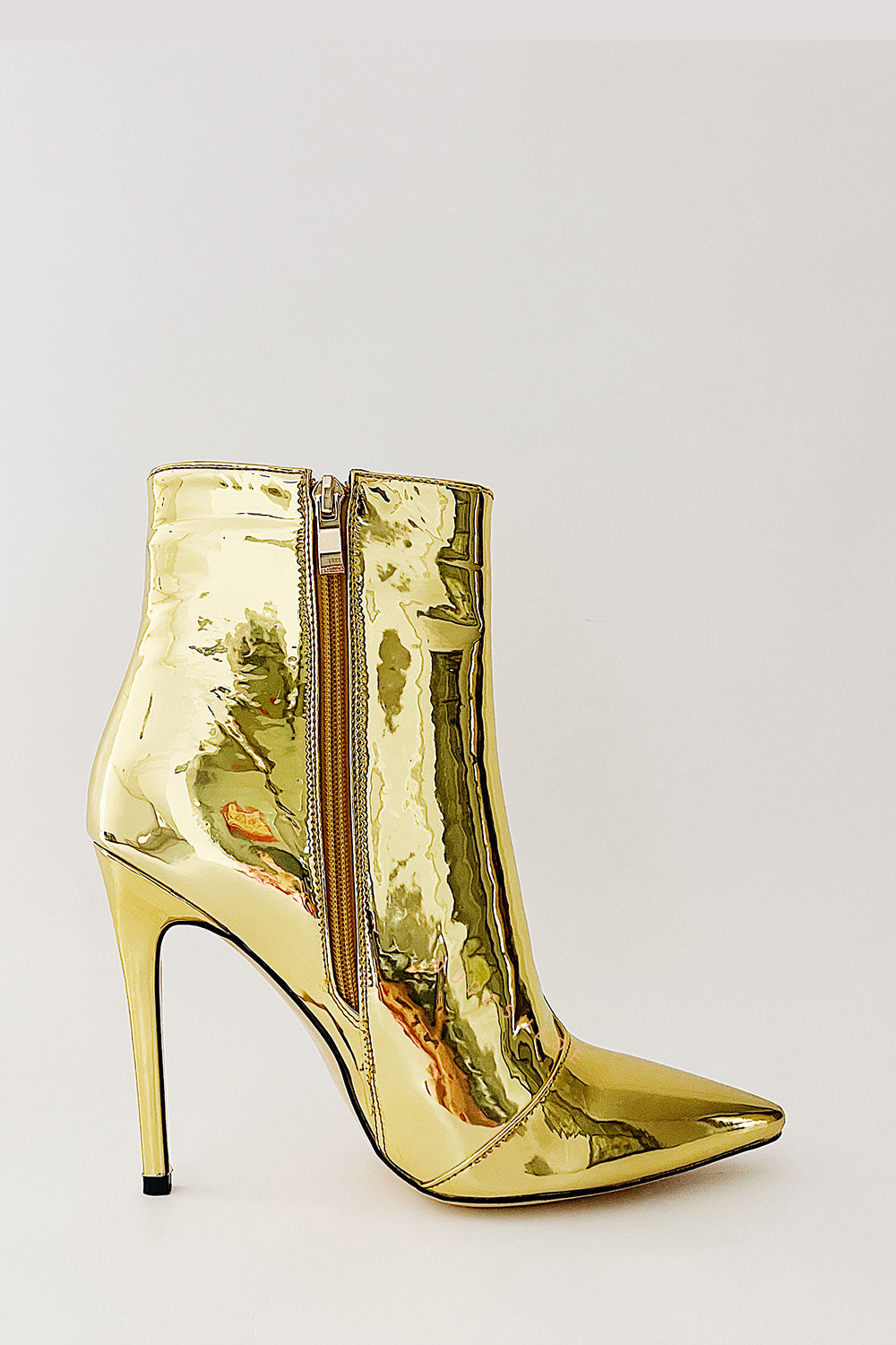 Metallic Gold Pointed Stiletto Heeled Ankle Boots