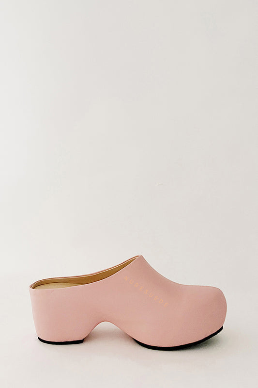 Faux Leather Sling Back Slip On Curved Platform Clogs - Pink