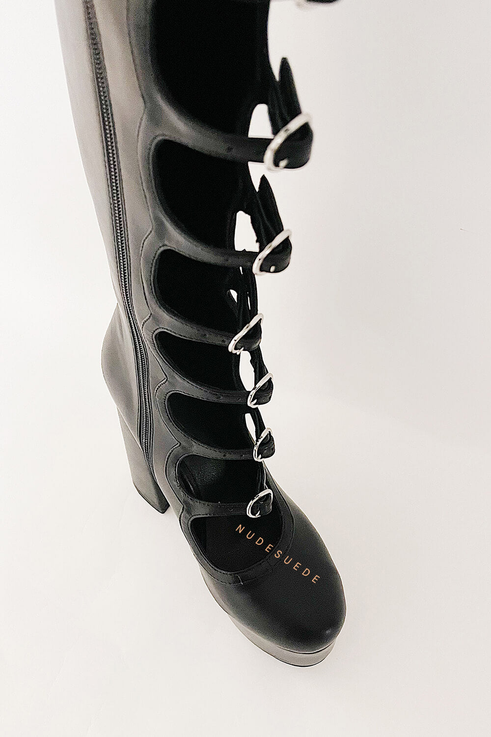 Faux Leather Multi Strap Fastened Up Platform Knee High Boots