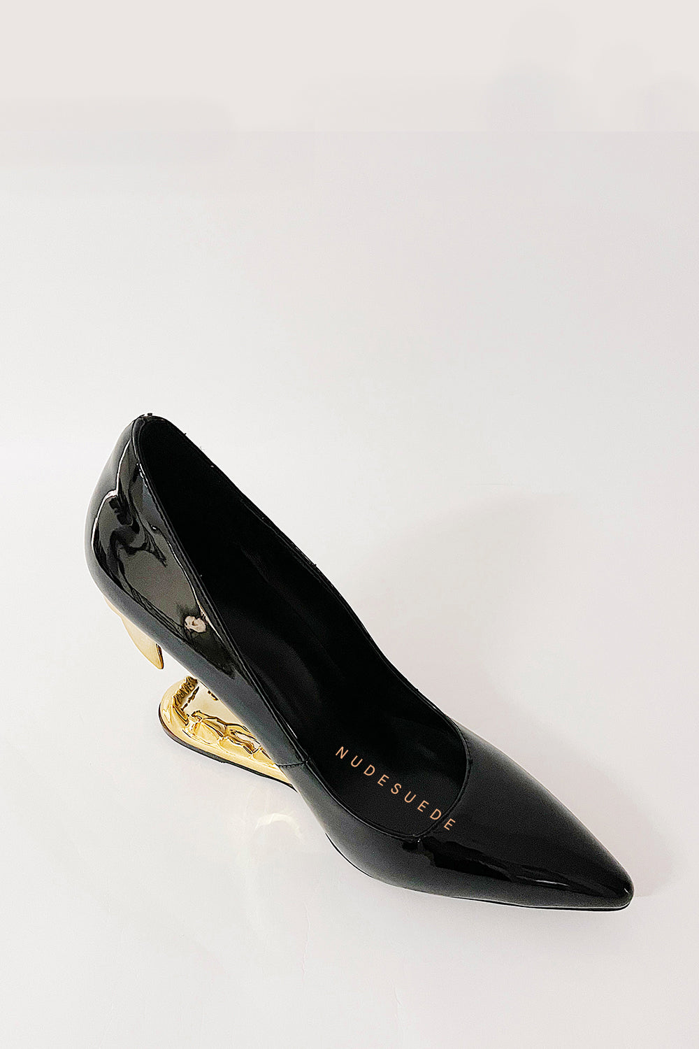 Patent Pointed Toe Morso Heeled Pumps - Black Gold