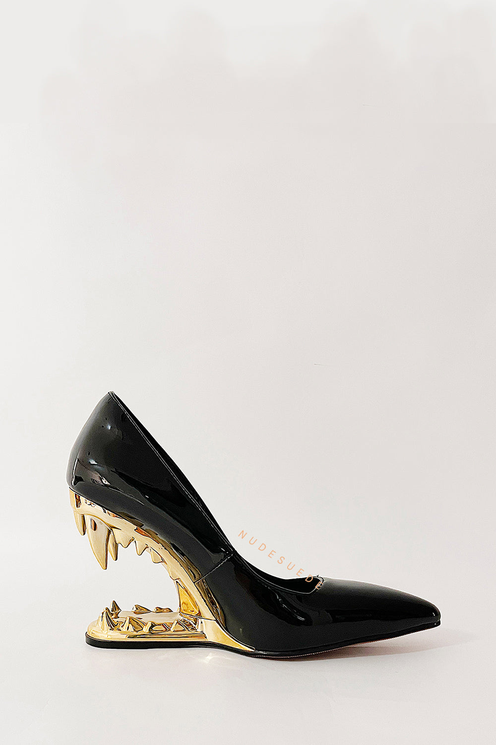 Patent Pointed Toe Morso Heeled Pumps - Black Gold