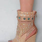 Rhinestone Gem-Embellished Raffia Wedge Heel Ankle Sandals