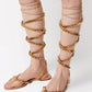 Faux Leather Lace Up Thong Rockstud Flat Gladiator Sandals - Nude