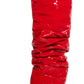 Patent Scrunched Foldover Wedge Heel Knee High Boots - Red