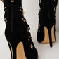 Gold Chain Pointed Toe Mid-Calf Stiletto Boots - Black