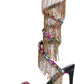 Multi Gemstone-Embellished Fringe Trim Ankle Wrap Open Toe High Heel Sandals