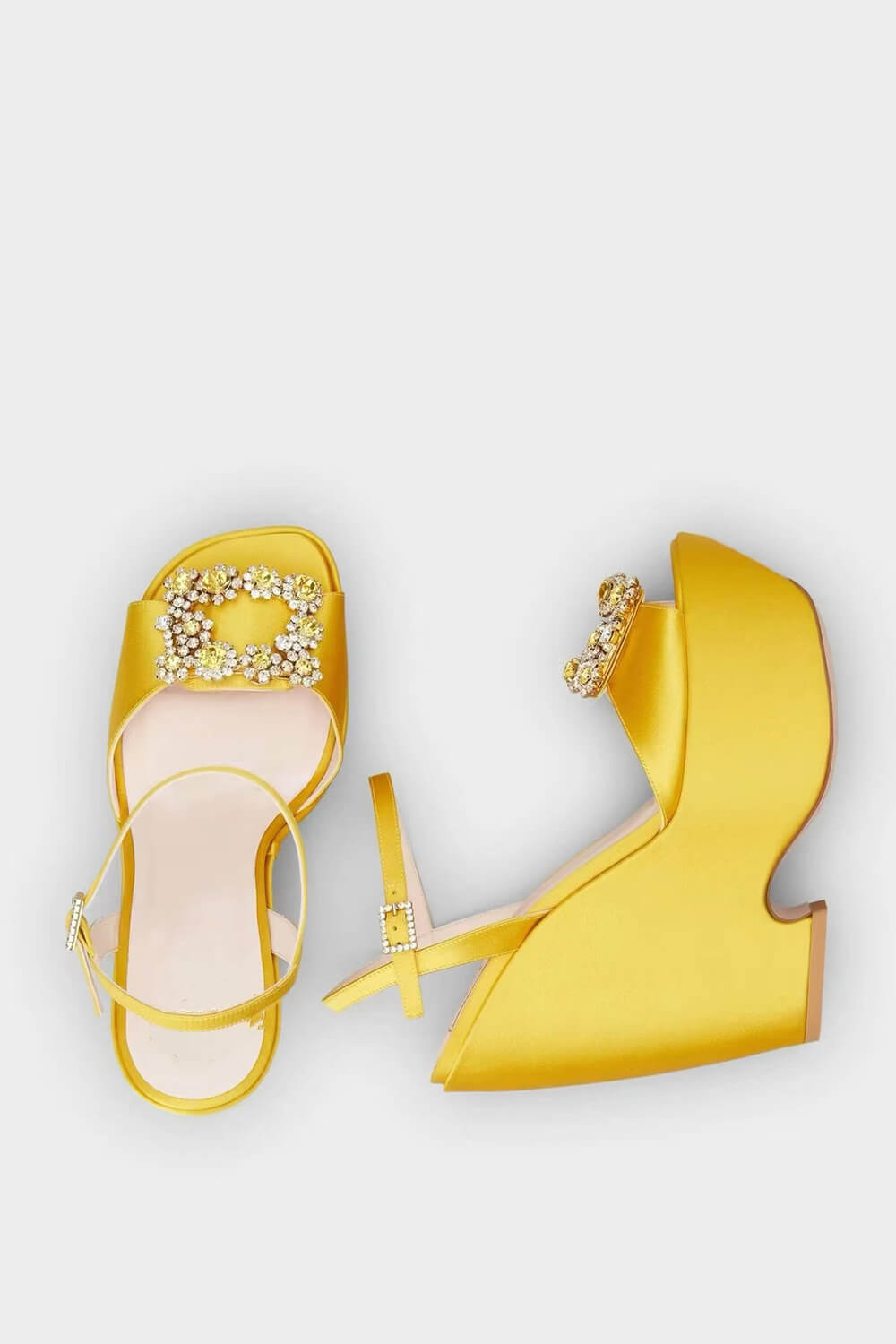 Crystal And Bead Platform Wedge Sandals - Yellow