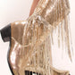 Metallic Patent Sequined Fringe Western Mid-Calf Boots - Gold