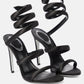 Satin Ankle Wrap Open Toe High Heel Sandals - Black
