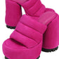 Padded Faux Suede Open Toe Platform Block Heeled Mule Sandals - Hot Pink