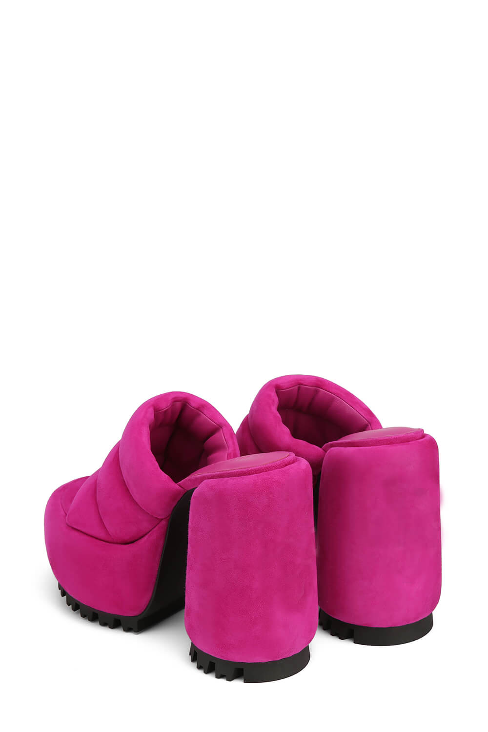 Padded Faux Suede Open Toe Platform Block Heeled Mule Sandals - Hot Pink