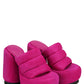 Padded Faux Suede Open Toe Platform Block Heeled Mule Sandals - Hot Pink