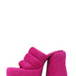 Padded Faux Suede Open Toe Platform Block Heeled Mule Sandals - Hot Pink