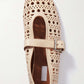 Faux Leather Laser-Cut Buckled Ballet Flats - Beige