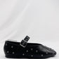 Faux Leather Stud-Embellished Buckled Ballet Flats - Black