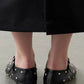 Faux Leather Stud-Embellished Buckled Ballet Flats - Black