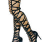 Caged Front Lace-Up Over-The-Knee Stiletto Boots - Black