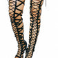 Caged Front Lace-Up Over-The-Knee Stiletto Boots - Black