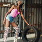 Pink Hologram Python Caged Front Lace-Up Over-The-Knee Stiletto Boots