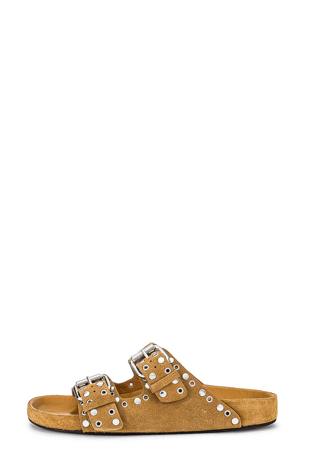 Suede Eyelet-Embellished Sandals - Tan