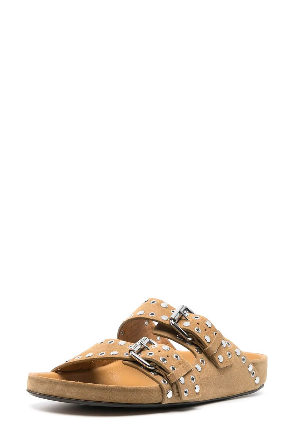 Suede Eyelet-Embellished Sandals - Tan