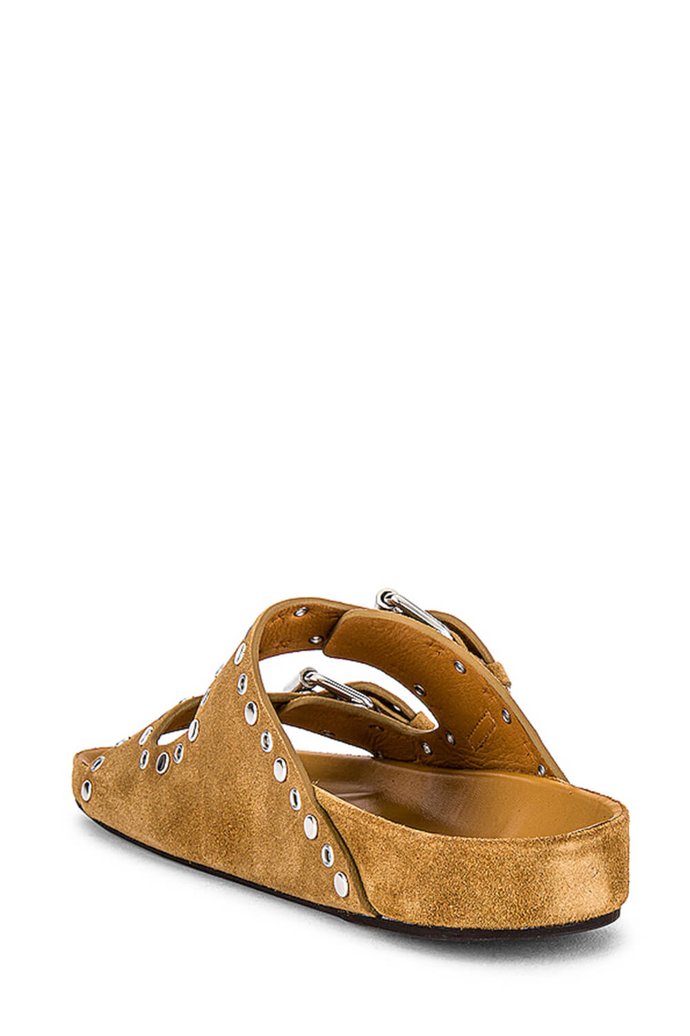 Suede Eyelet-Embellished Sandals - Tan