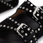 Suede Eyelet-Embellished Sandals -Black