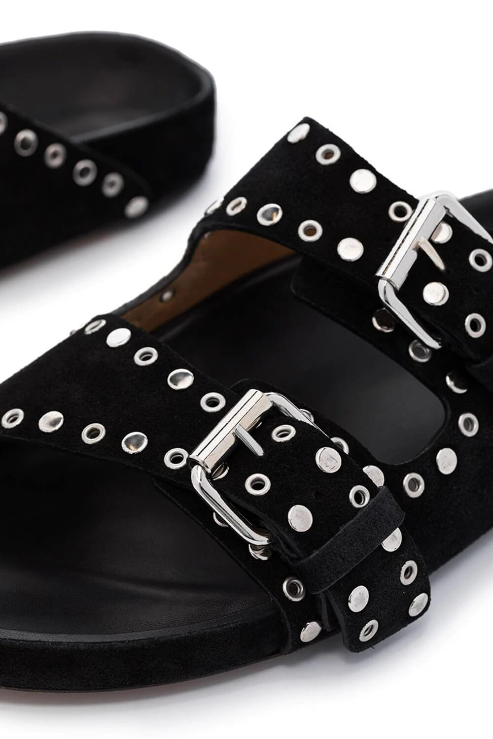 Suede Eyelet-Embellished Sandals -Black