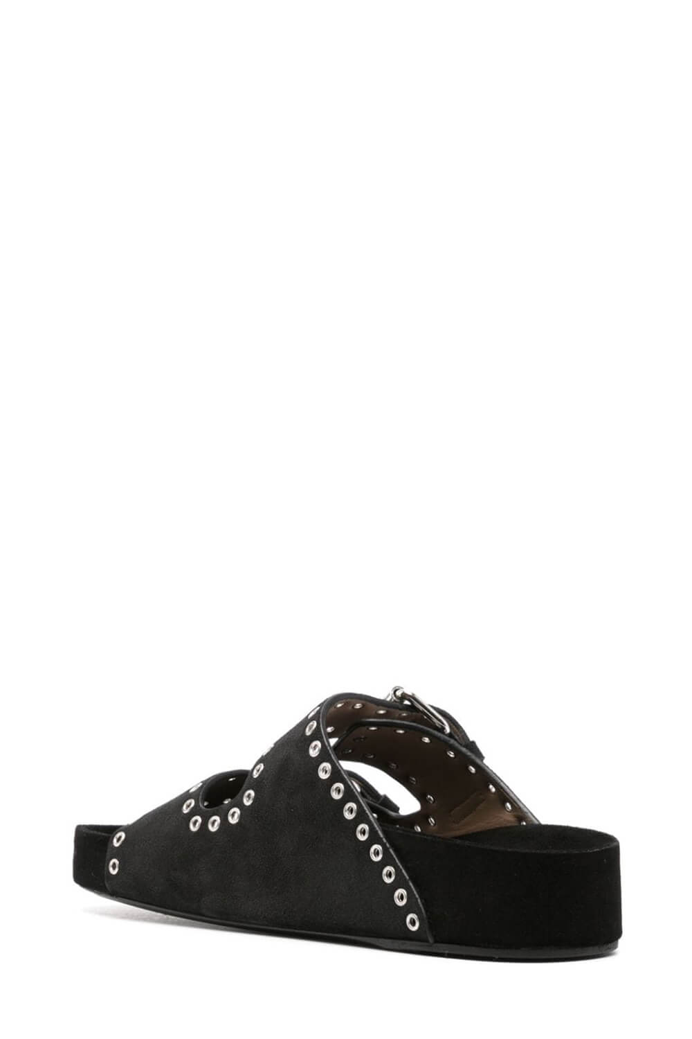 Suede Eyelet-Embellished Sandals -Black