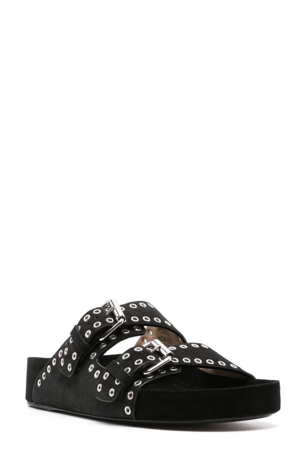 Suede Eyelet-Embellished Sandals -Black