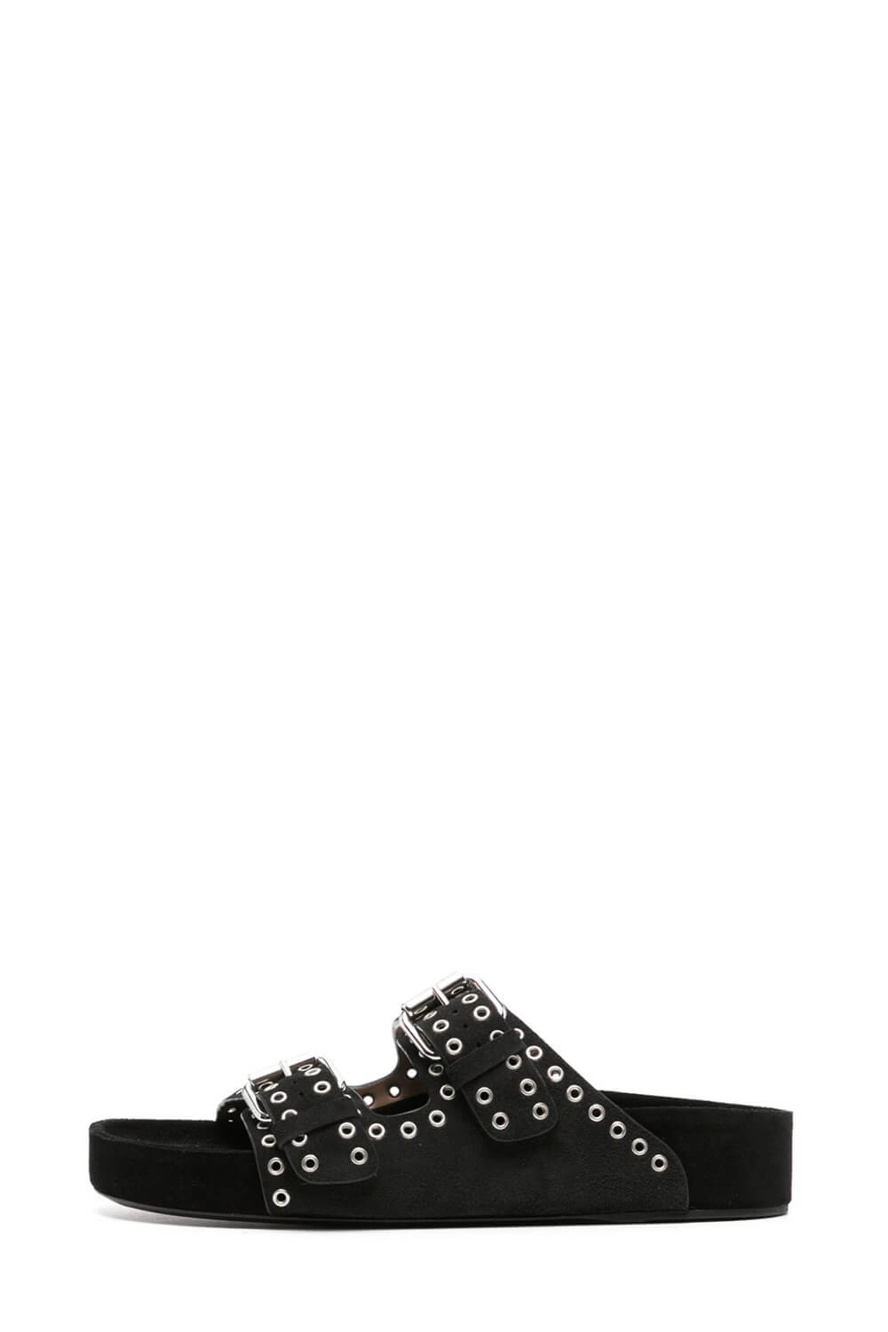 Suede Eyelet-Embellished Sandals -Black