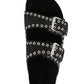 Suede Eyelet-Embellished Sandals -Black