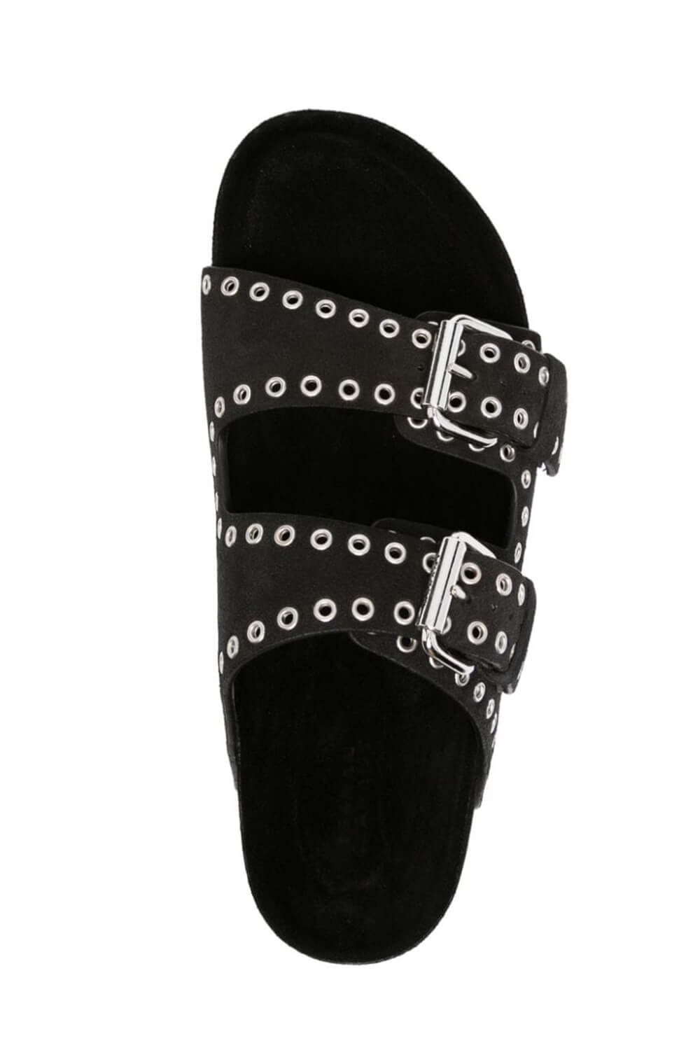 Suede Eyelet-Embellished Sandals -Black