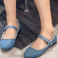 Crystal-Embellished Denim Mary Jane Ballet Flats - Blue