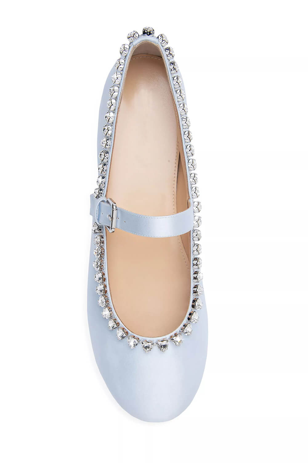 Crystal-Embellished Satin Mary Jane Ballet Flats - Light Blue