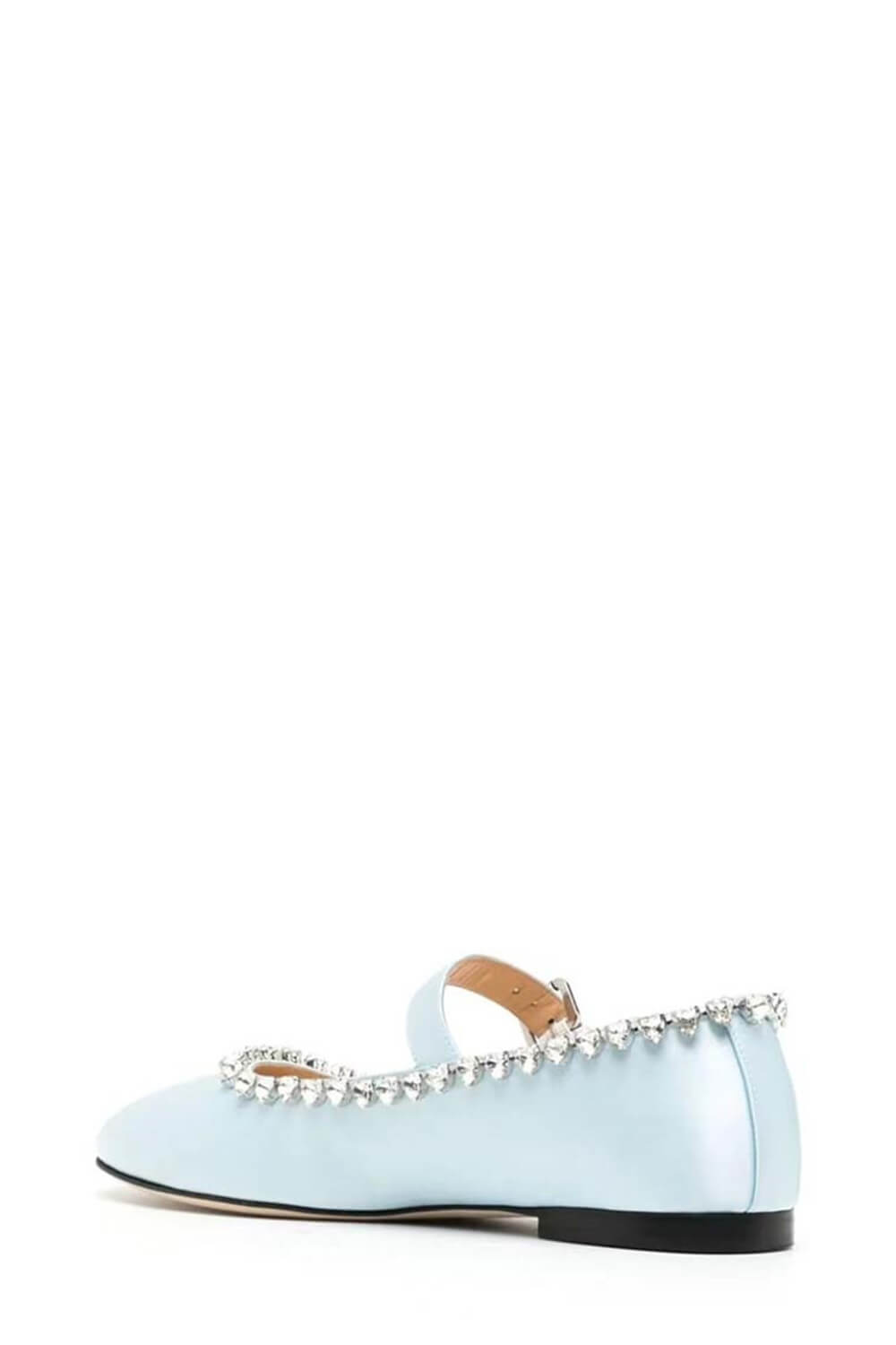 Crystal-Embellished Satin Mary Jane Ballet Flats - Light Blue