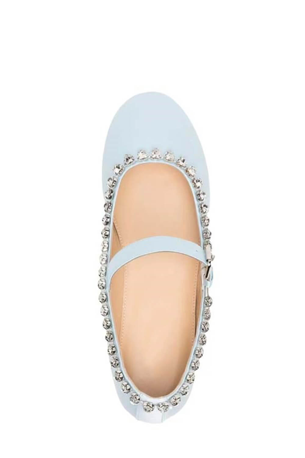 Crystal-Embellished Satin Mary Jane Ballet Flats - Light Blue