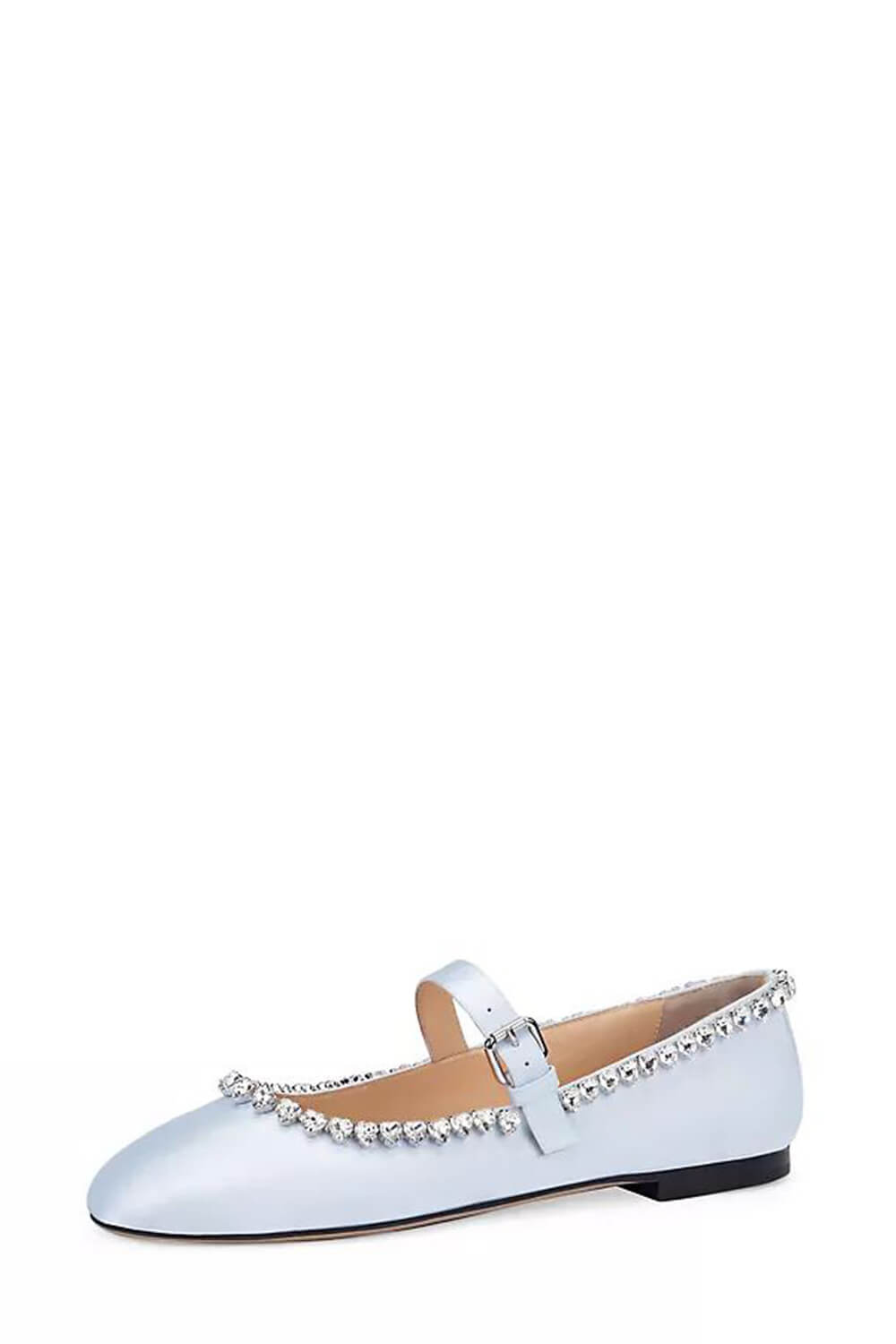 Crystal-Embellished Satin Mary Jane Ballet Flats - Light Blue