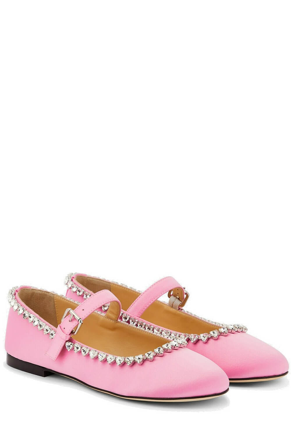 Crystal-Embellished Satin Mary Jane Ballet Flats - Pink