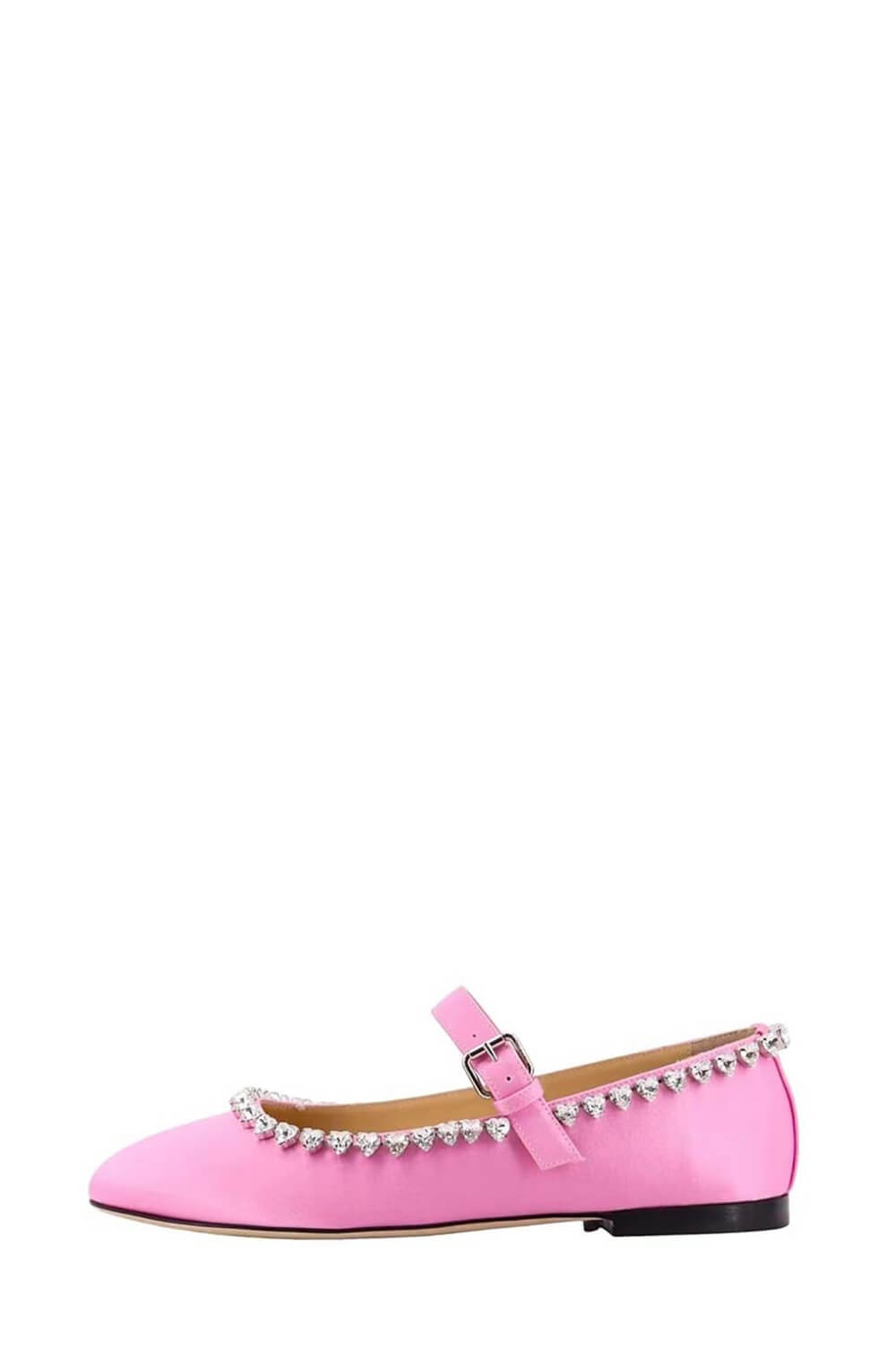 Crystal-Embellished Satin Mary Jane Ballet Flats - Pink