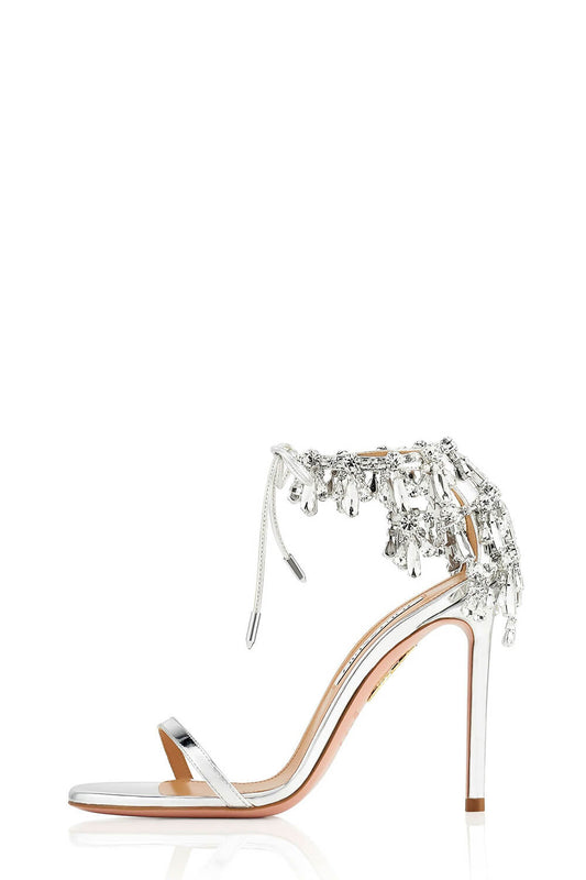 Crystal-Embellished Metallic Barely There Stiletto Heel - Silver