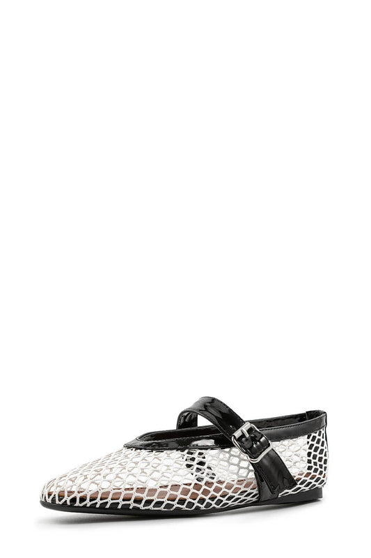 Faux Patent Leather Fishnet Mesh Ballet Flats - White