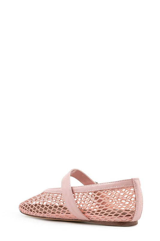 Faux Patent Leather Fishnet Mesh Ballet Flats - Pink