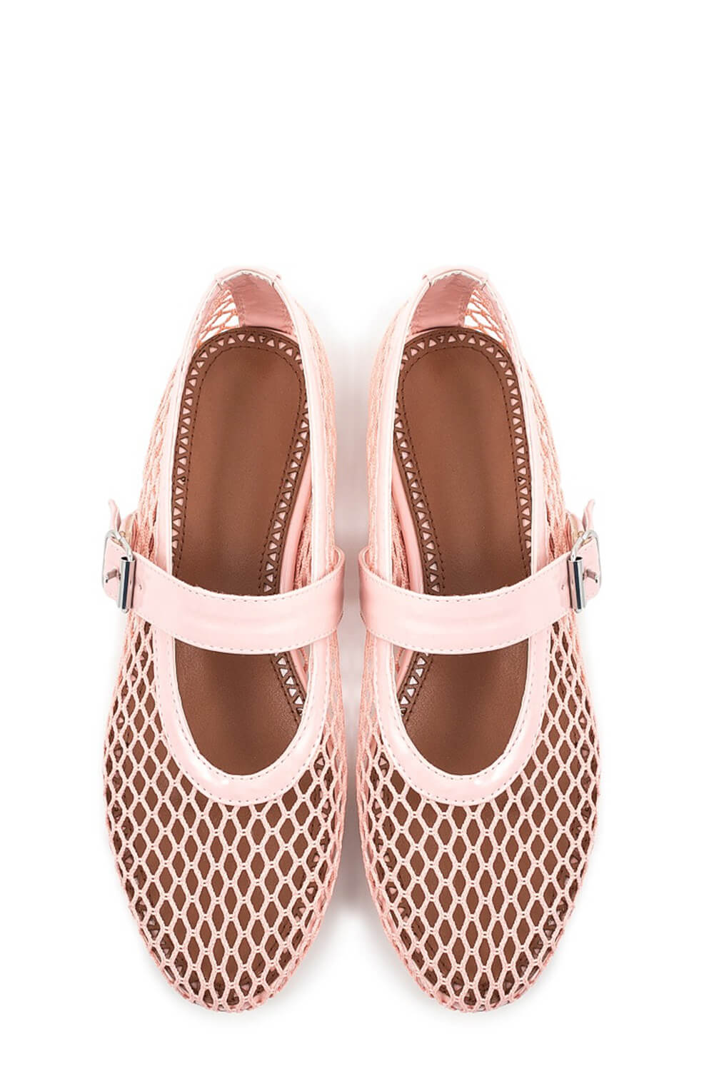 Faux Patent Leather Fishnet Mesh Ballet Flats - Pink