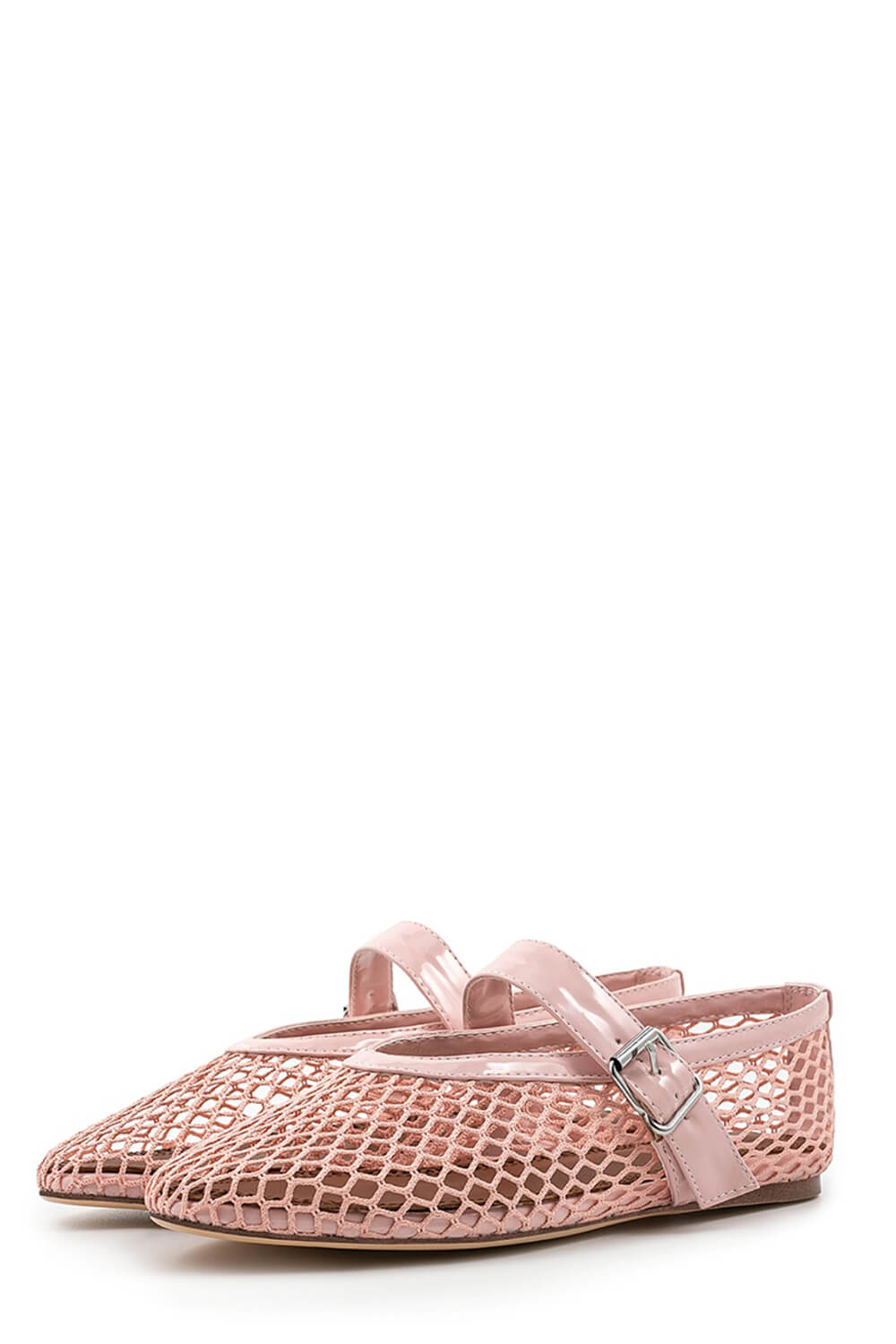 Faux Patent Leather Fishnet Mesh Ballet Flats - Pink