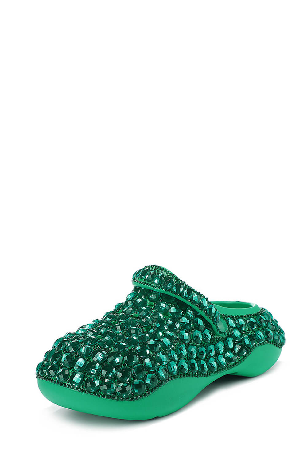Green Rhinestone-Embellished Rubber Sling Back Slip On Platform Clogs