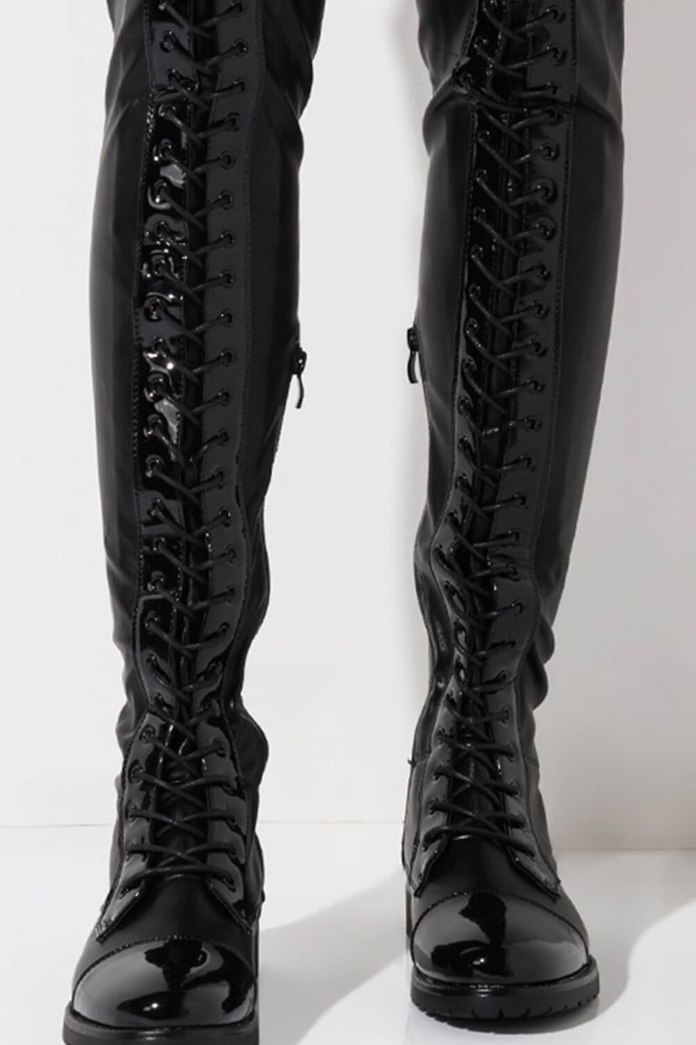 Flat lace up sale thigh high boots